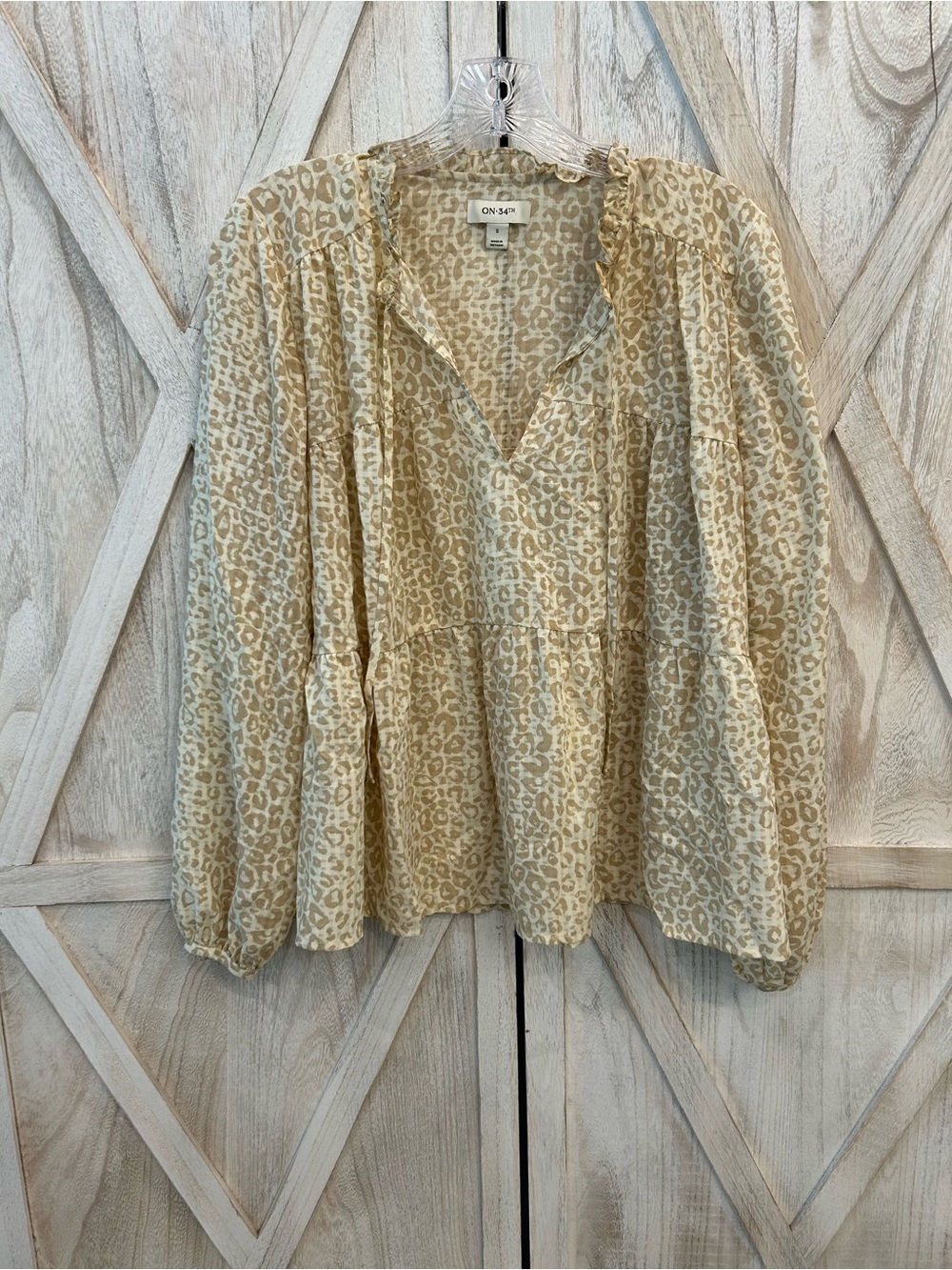 On 3rd Beige Leopard Print Peasant Blouse